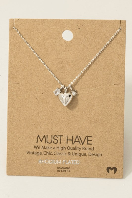 Puff Heart & CZ Charms Must Have Necklace