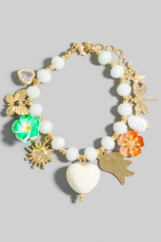 Assorted Charms Beaded Bracelet-Green/Org