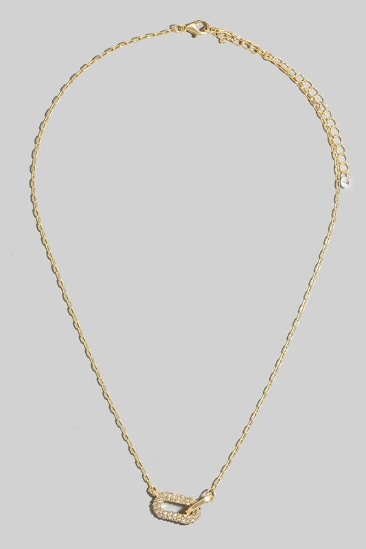 Pave Oval Link Chain Necklace-Gold
