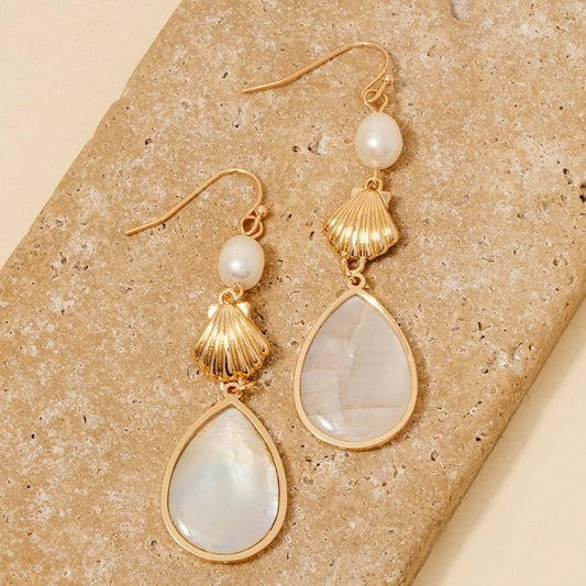 Seashell & Mother of Pearl Teardrop Dangle Earring