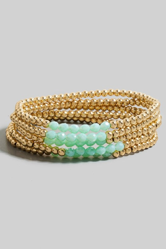 Glass Bead & Gold Ball Bracelet Set