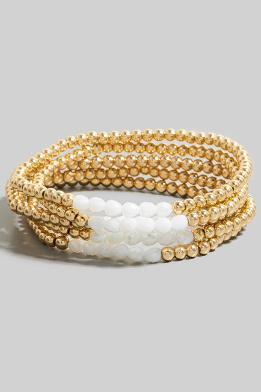 Glass Bead & Gold Ball Bracelet Set