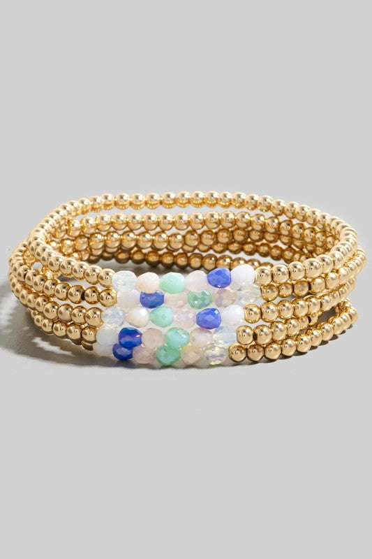 Glass Bead & Gold Ball Bracelet Set