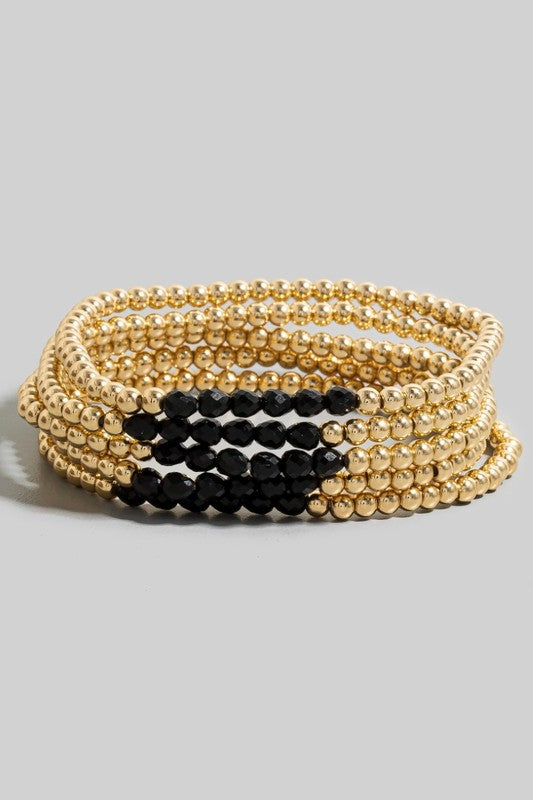 Glass Bead & Gold Ball Bracelet Set