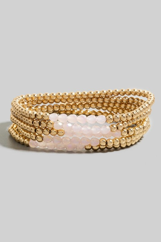 Glass Bead & Gold Ball Bracelet Set