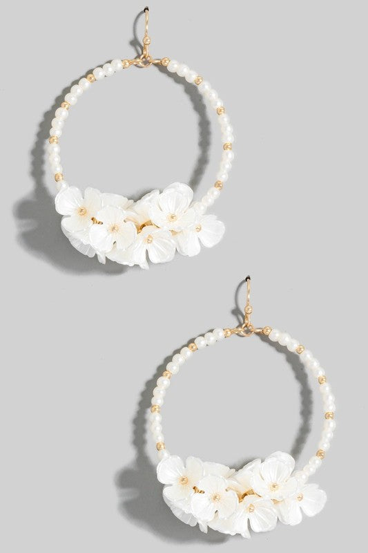 Floral Cluster Pearl Hoop Earring
