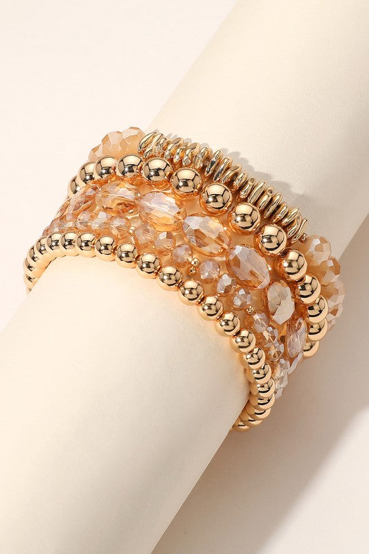 Faceted Bead & Gold Ball Bracelet Set