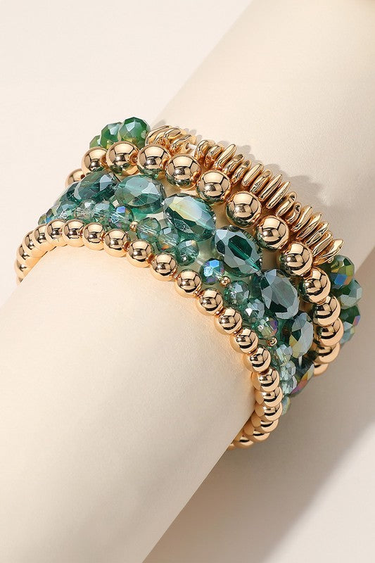 Faceted Bead & Gold Ball Bracelet Set