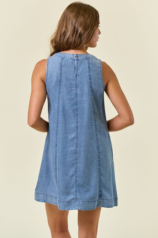 Sleeveless Denim Chambray A-Line Seam Dress