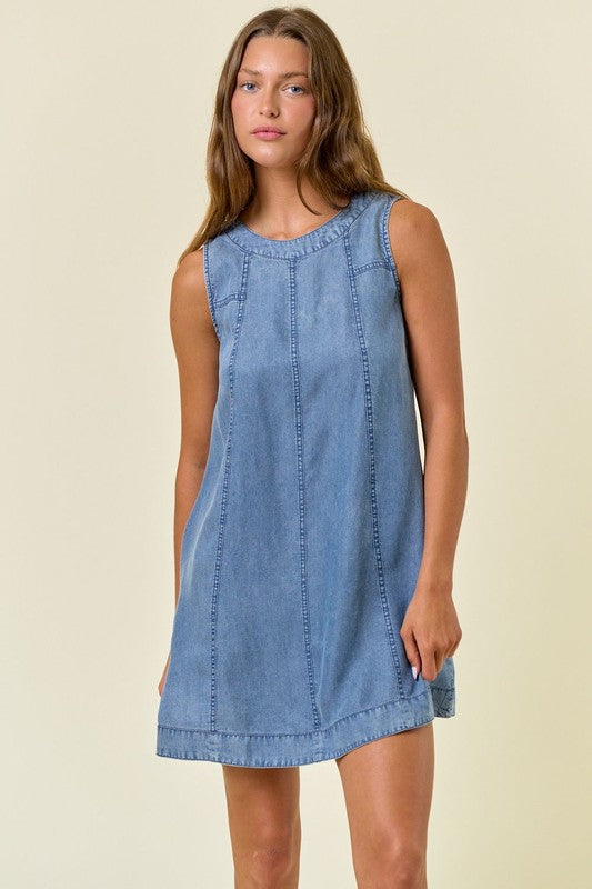 Sleeveless Denim Chambray A-Line Seam Dress