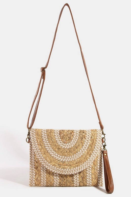 Straw Striped Braided Envelope Clutch Bag