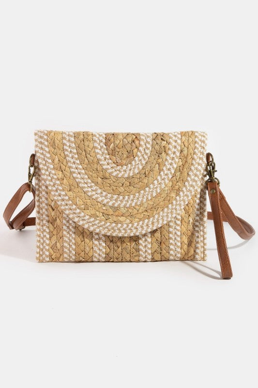 Straw Striped Braided Envelope Clutch Bag