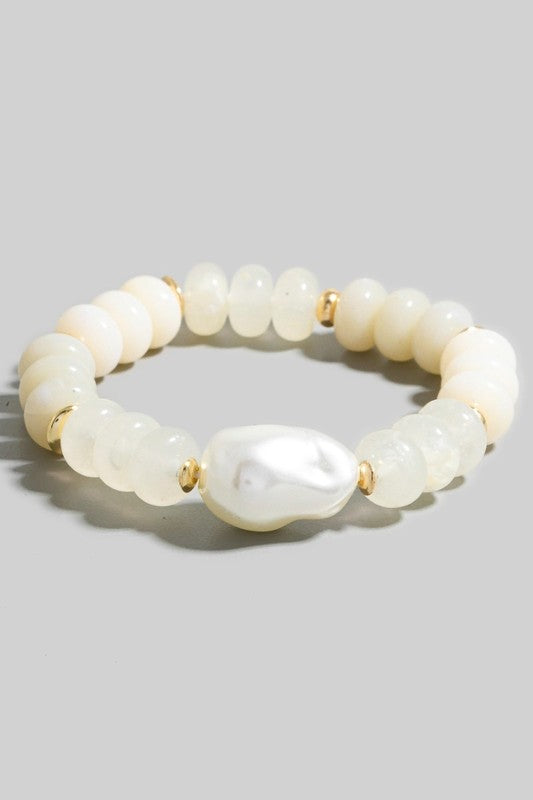 Chunky Pearl Center Disc Bead Bracelet
