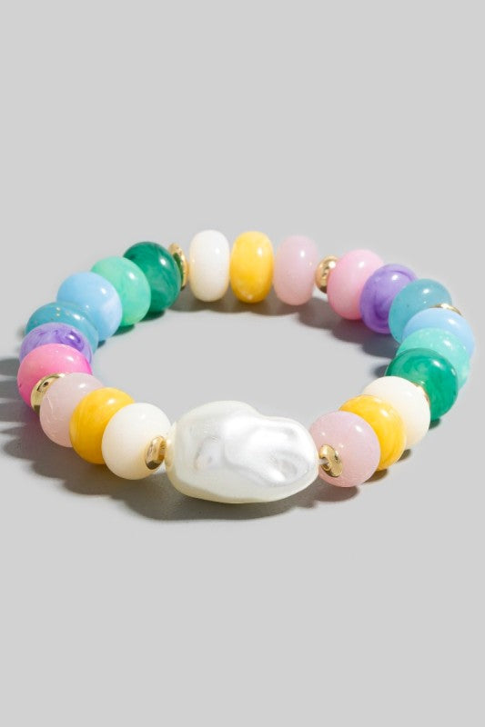 Chunky Pearl Center Disc Bead Bracelet