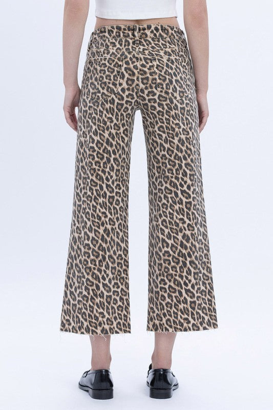 Leopard High Rise Crop Wide Leg Denim