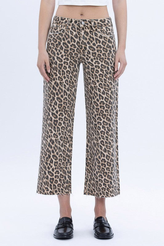 Leopard High Rise Crop Wide Leg Denim