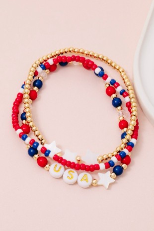 Pearlized Stars USA Bracelet Set-RWB