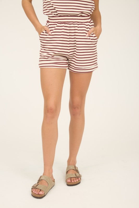 Striped Elastic Waist Shorts