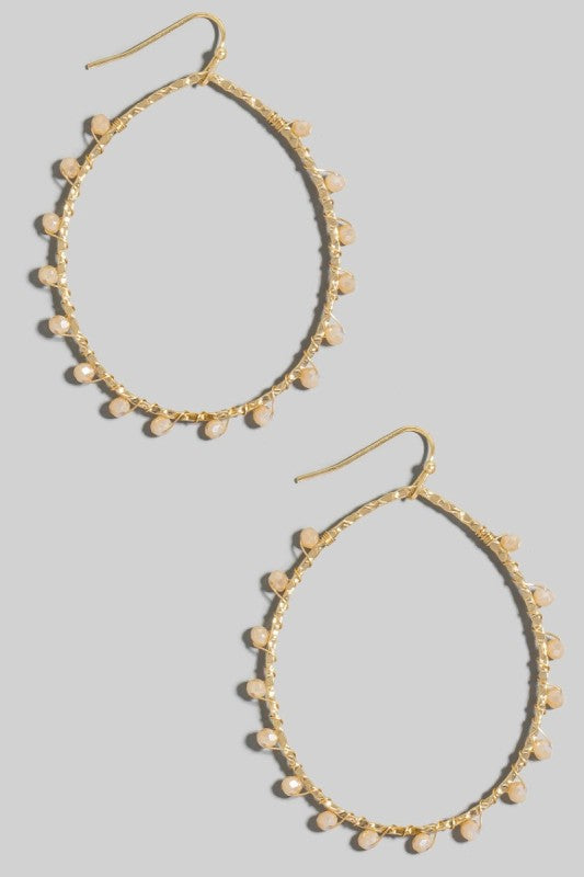 Faceted Glass Beaded Oval Earring-Tan