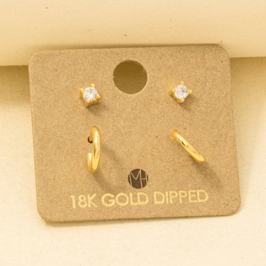 Tiny Hoop & Rhinestone Stud Must Have Earring Set