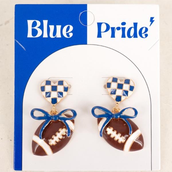 Checkered Heart Football Bow Drop Earring