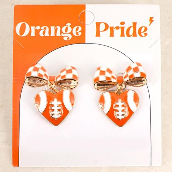 Checkered Bow Heart Shaped Football Earring