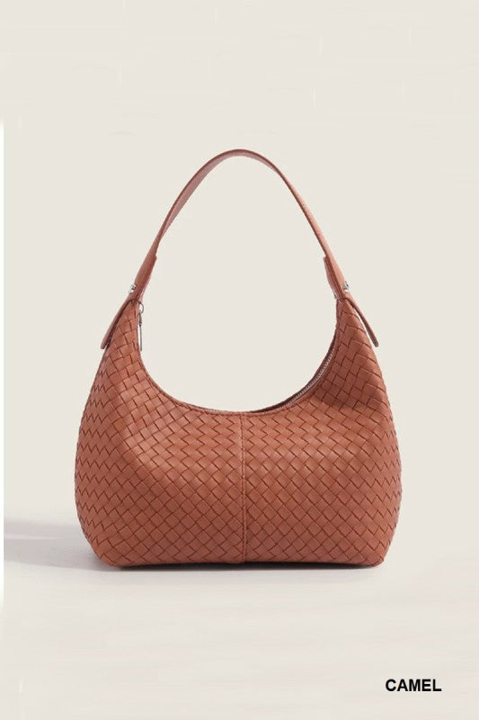 Woven Crescent Shoulder Handbag