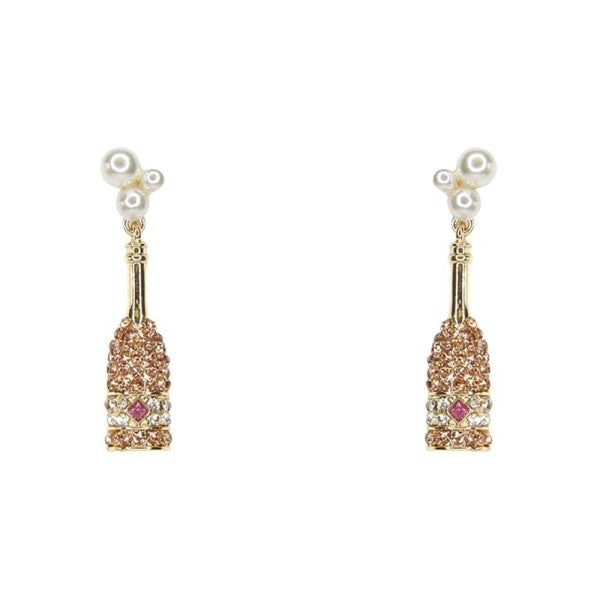 Rhinestone Champagne Bottle Dangle Earring-Pink
