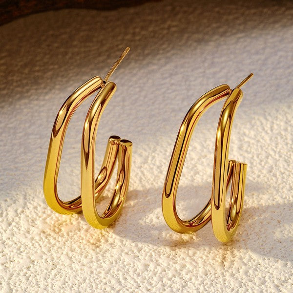 Double Oval Hoop Earring-Gold
