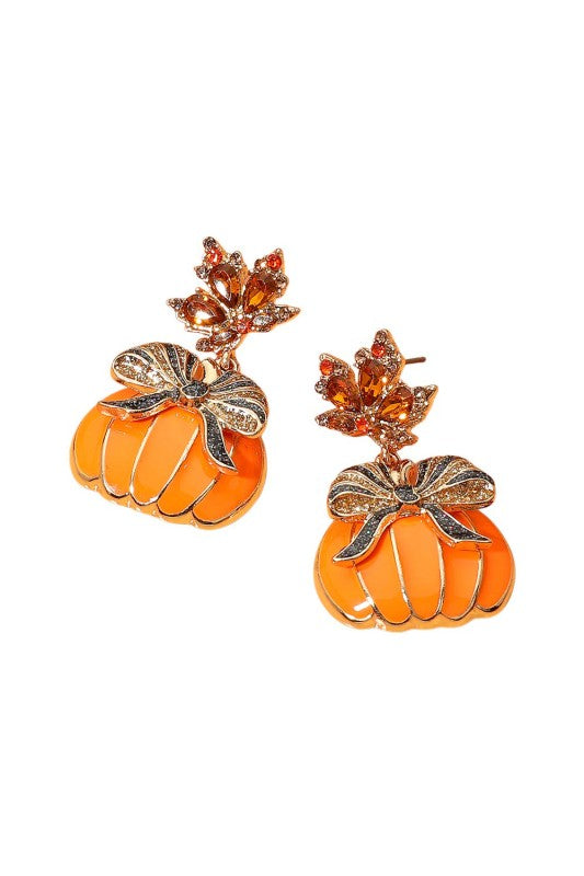 Pumpkin & Leaf Bow Drop Earring