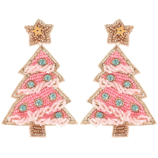 Beaded Star Topped Christmas Tree Earring