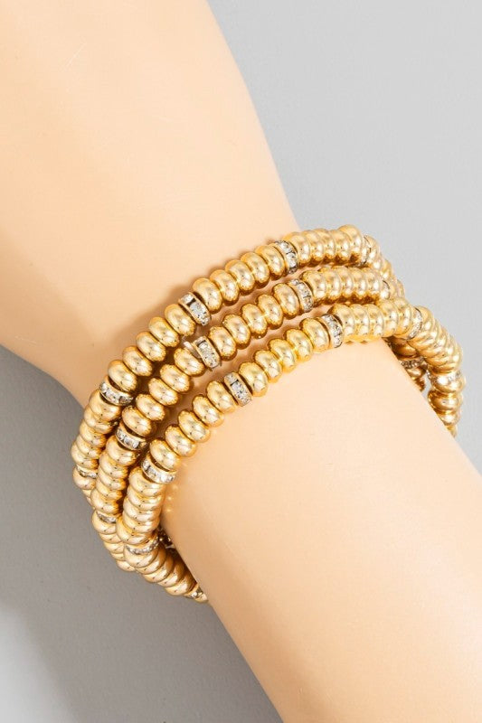 Rhinestone & Metallic Disc Beaded Bracelet Set