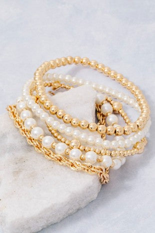 Pearl, Ball Bead & Chain Bracelet Set