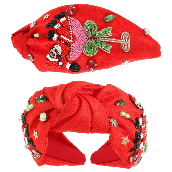 Beaded Martini Santa Knotted Headband-Red