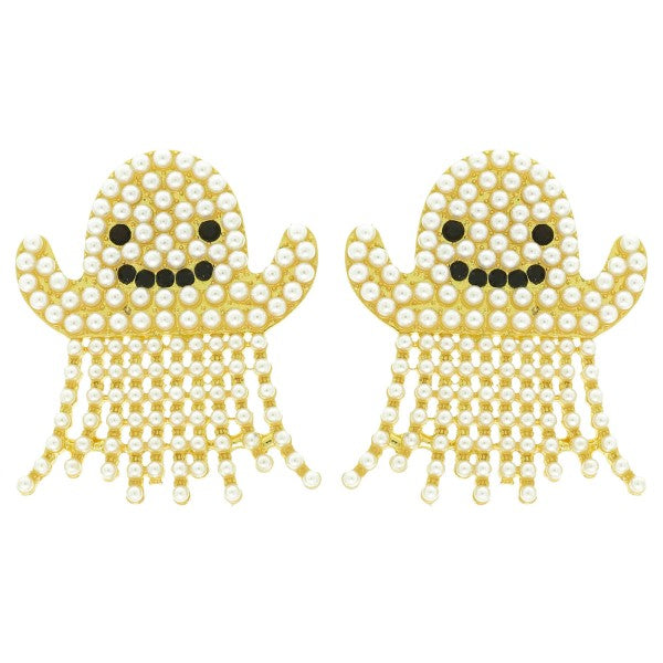 Large Pearl & Rhinestone Studded Ghost Earring