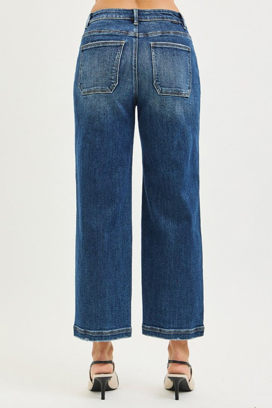 Slouchy Crop Patch Pocket Denim-Dark