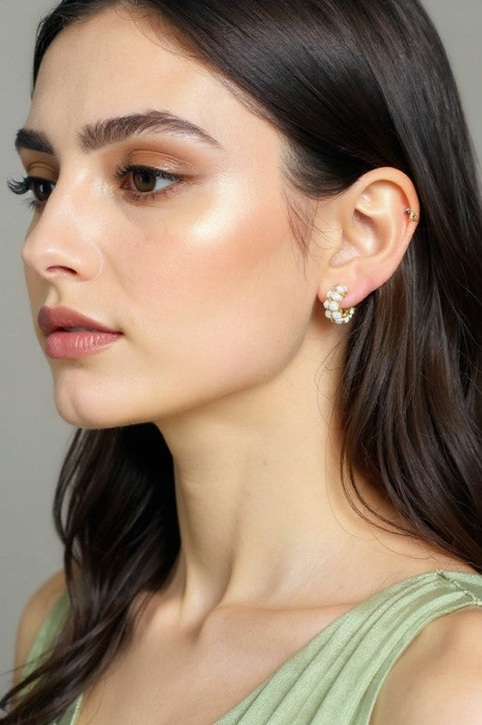 Pearl Cluster Mini Hoop Earrings