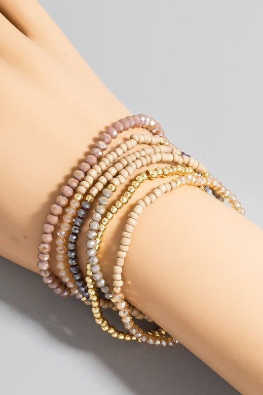 Seed Bead Mixed Bracelet Set-Neutral