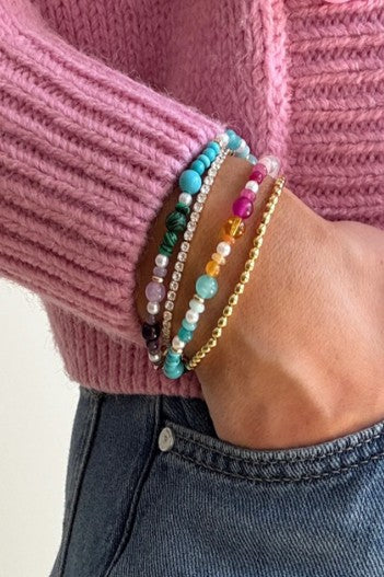 Multicolor Glass Bead & Gold Sparkle Bracelet Set