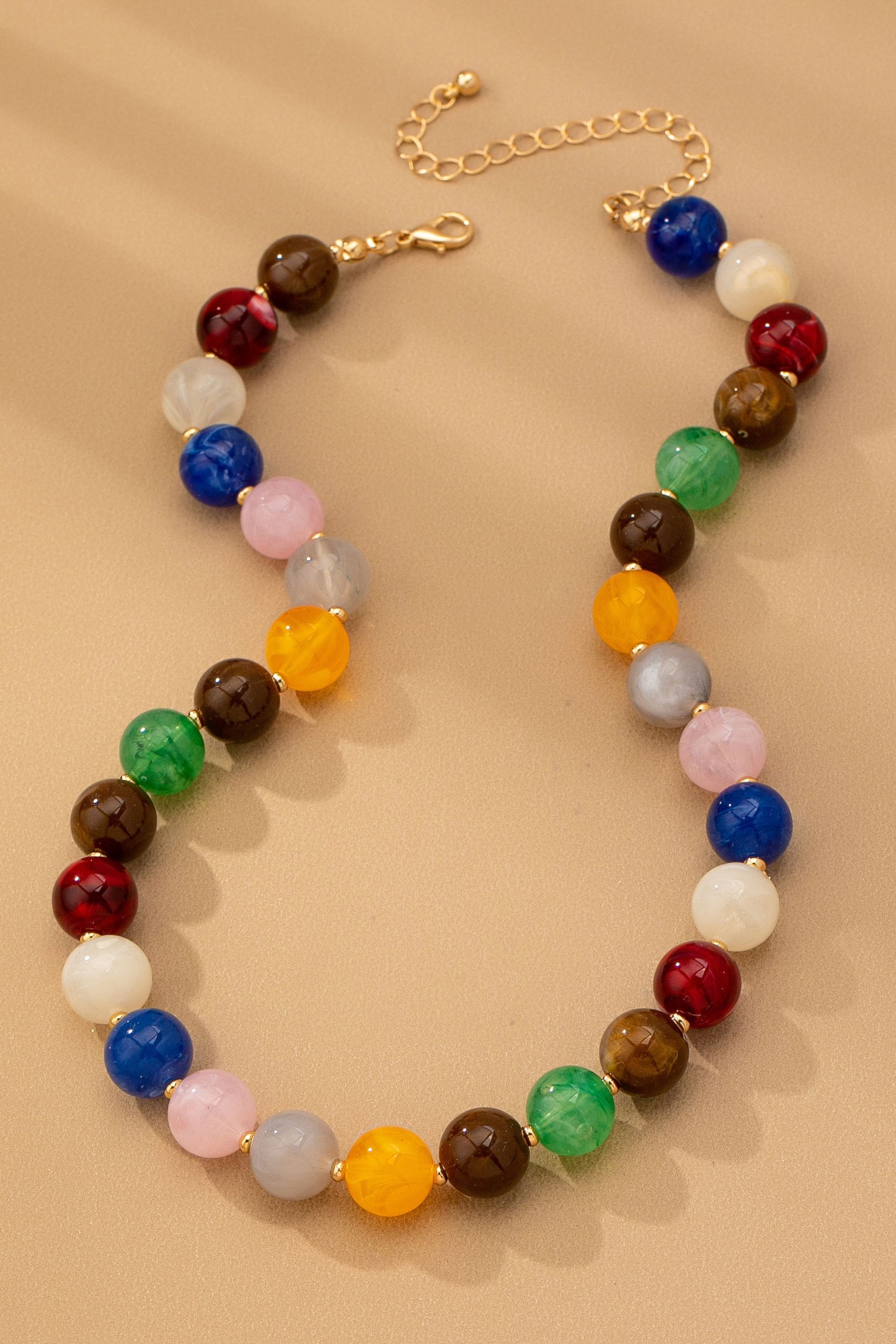 Jewel Tone Round Beaded Necklace-Multi