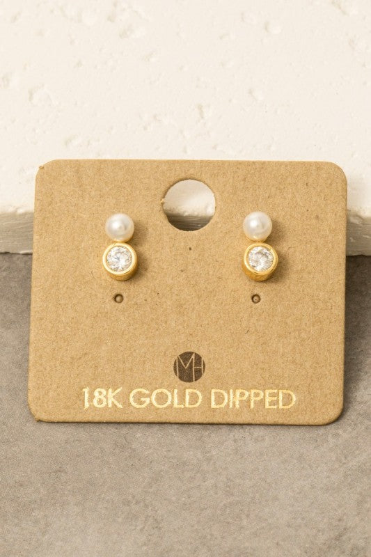 Pearl CZ Stacked Must Have Stud Earring-Gold