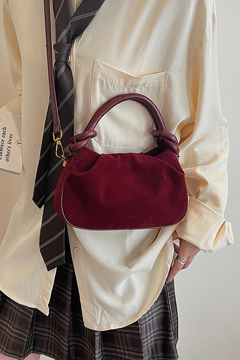 Faux Suede Rouched Mini Handbag