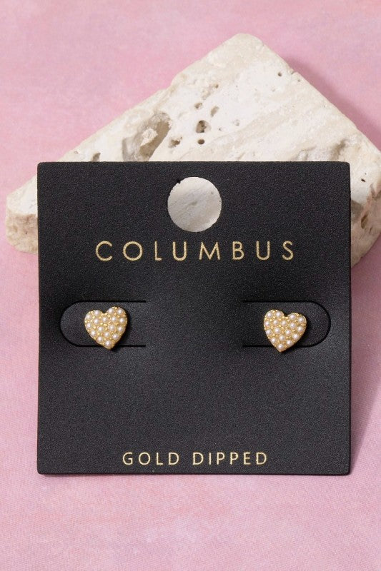 Mini Pearl Pave Heart Stud Earring
