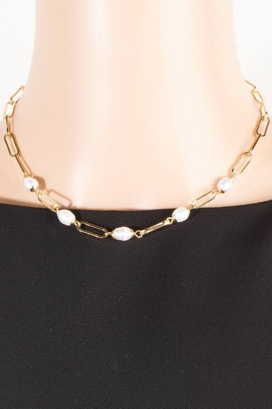 Freshwater Pearl Paper Clip Chain Necklace