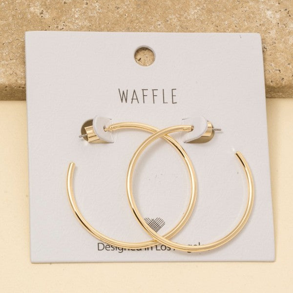Thin Gold Cylinder Back Hoop Earring