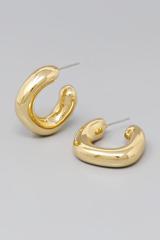 Puff C-Shape Hoop Earring-Gold