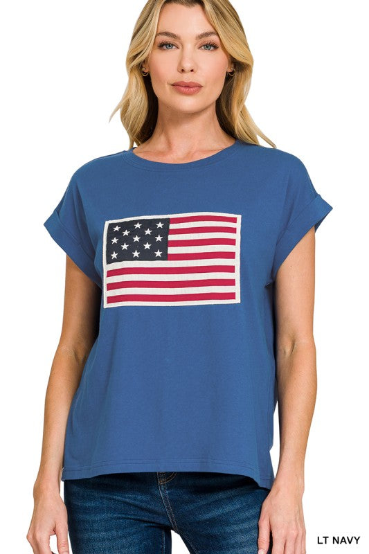 American Flag Rolled Sleeve Top