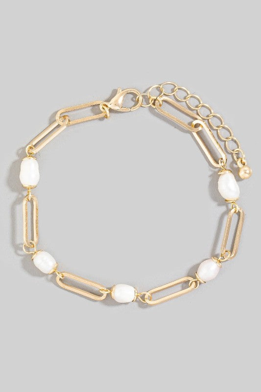 Freshwater Pearl & Oval Link Bracelet