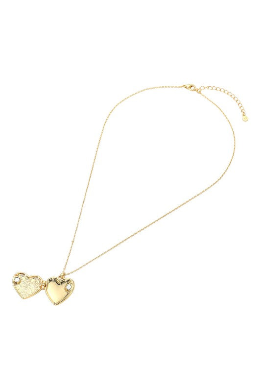 Heart Shaped Locket Necklace-Gold