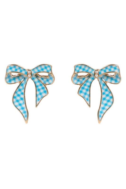 Gingham Bow with Tail Stud Earring
